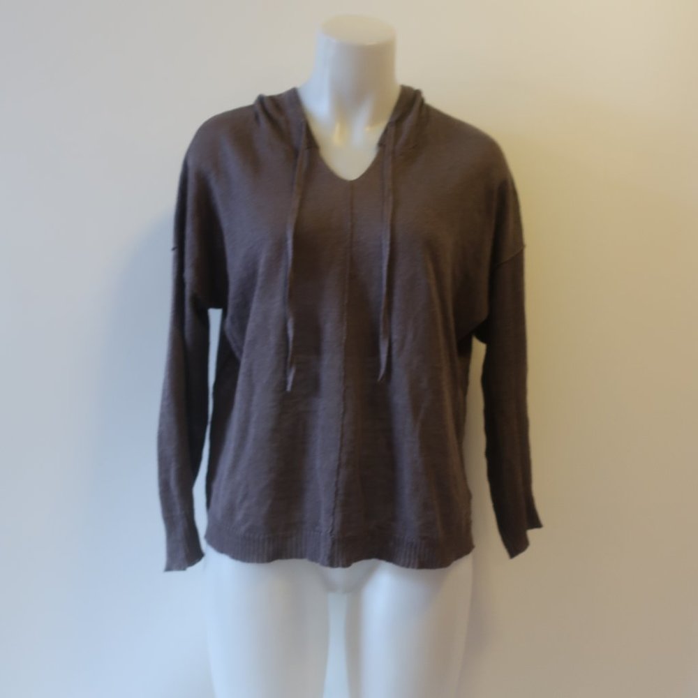 Womens Moon & Meadow Gray Hooded Linen Sweater XS *